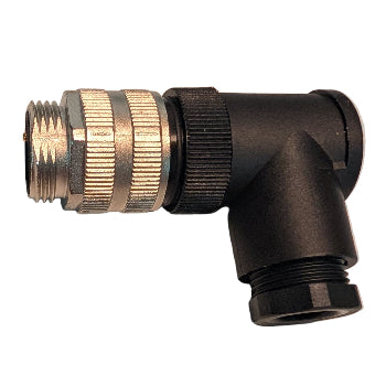 Black and brass plumbing fitting on a white background