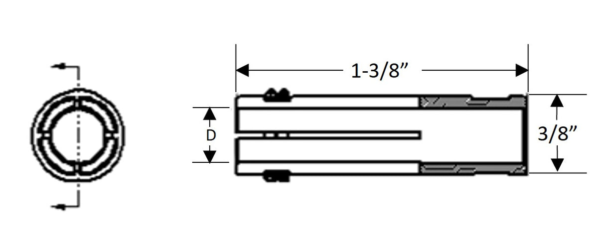 B Collet Schematic with Dimensions for Stud Welding