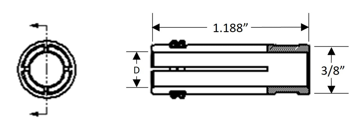 B Collet for Stud Welding Insulation Pins Schematic with Dimensions