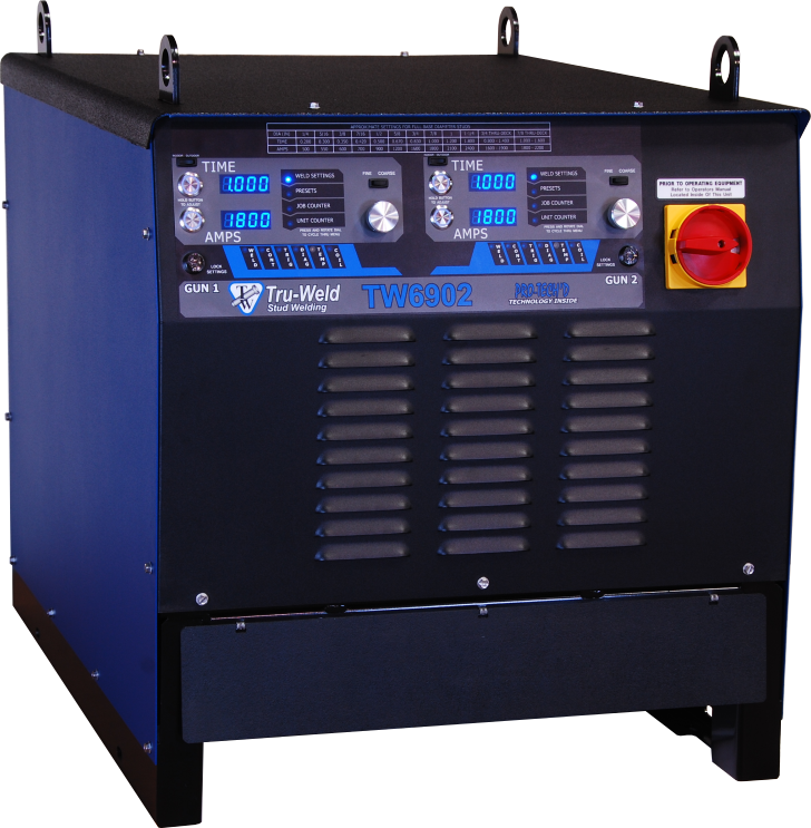 Truweld TW6902 stud welding system with dual guns, digital controls, and safety switch for 1-1/4&quot; studs.